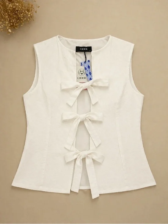 CIDER White Tie Front Top Sleeveless Minimal Clean Girl Size S NWT - Picture 2 of 8
